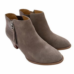 Vionic Anne Taupe Griege Suede Size 7.5 WIDE Snake Embossed Heel Ankle Booties